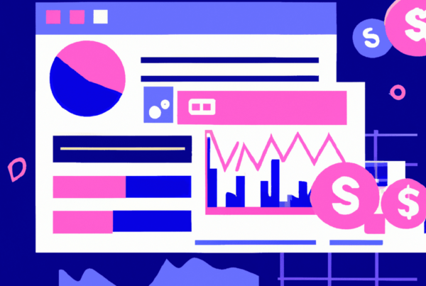 Abstract illustration depicting a data dashboard with graphs, charts, and financial symbols, highlighting the role of API integration in enabling real-time analytics for businesses