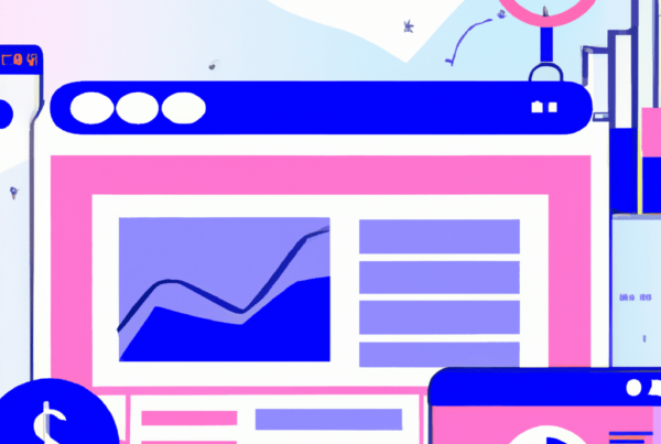 Abstract illustration featuring a data dashboard with graphs, charts, and currency symbols, symbolizing the role of API integrations in driving digital transformation