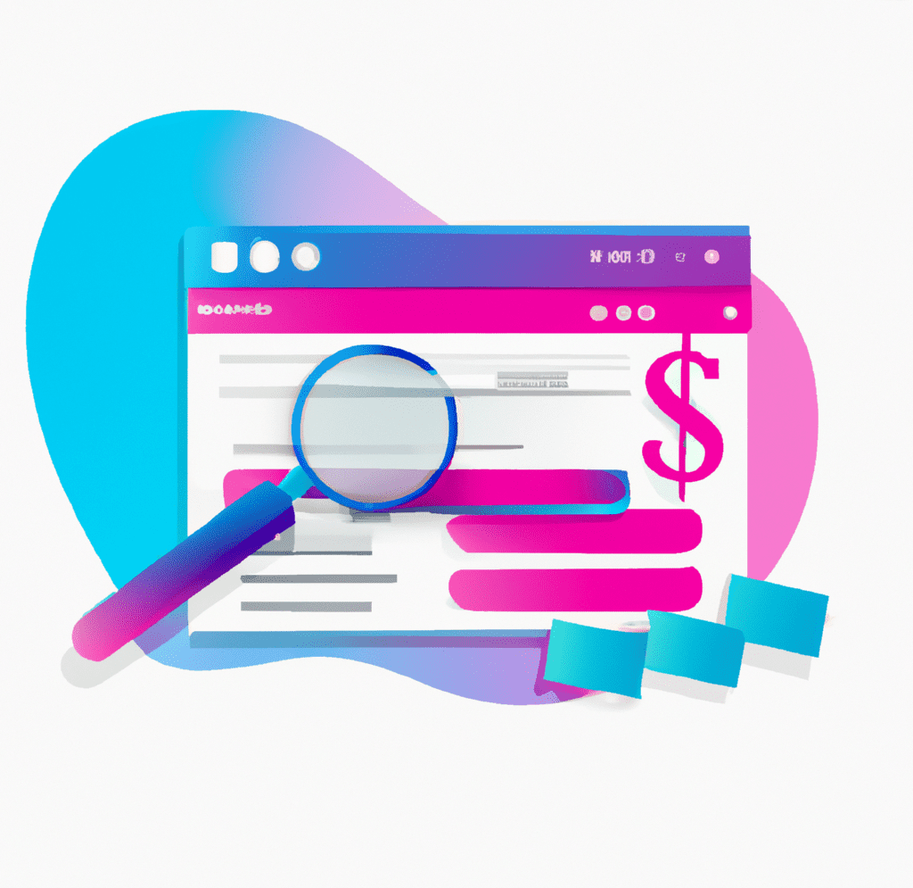 Abstract illustration of a data dashboard with graphs, charts, and money symbols, representing how competitor analysis can maximize ROI in SEO strategy