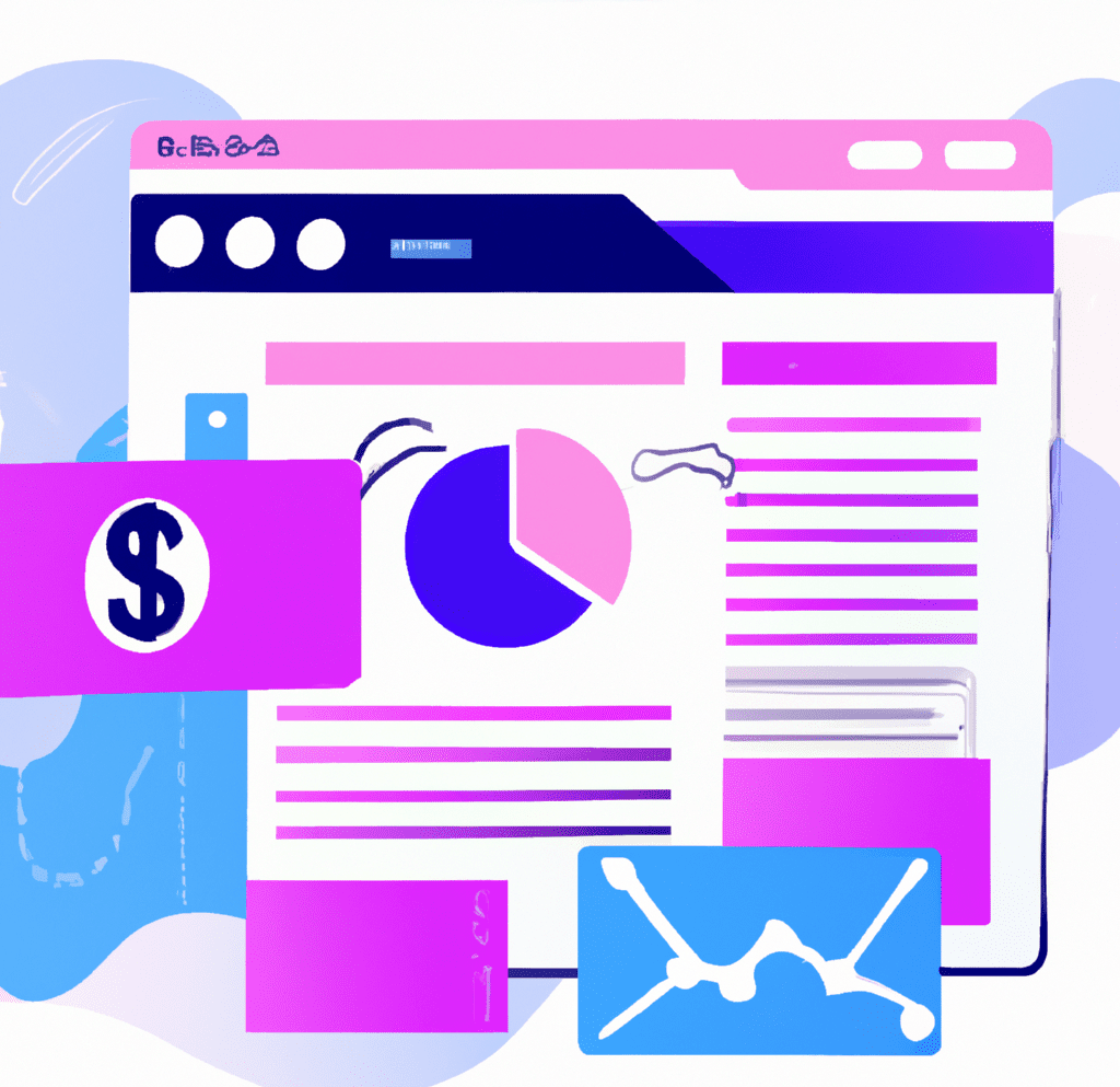 Abstract illustration of a data dashboard featuring graphs, charts, and money symbols, emphasizing how Google Analytics can optimize SEO strategies through valuable insights.
