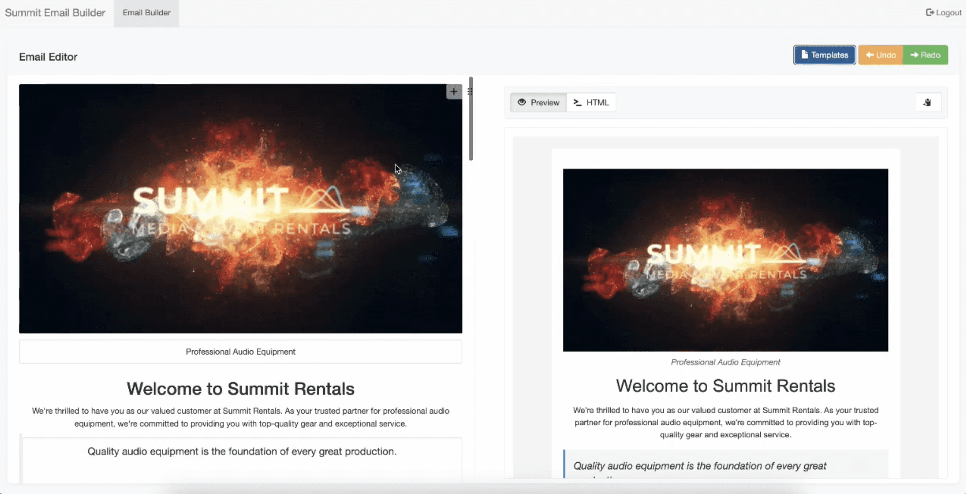 Summit Rentals Email Builder Project