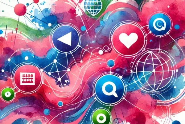 Illustration of swirling accessibility icons representing inclusive website design for all users