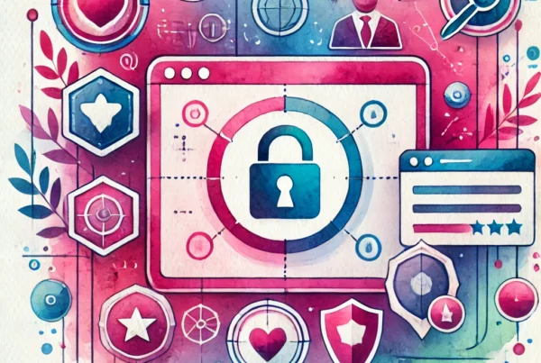 Watercolor illustration showcasing various website icons, symbolizing trust-building features for enhancing audience confidence.