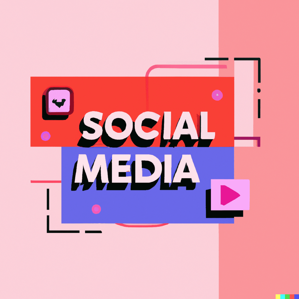 Abstract illustration showing the word 'social media' with two play buttons, representing Facebook's business benefits
