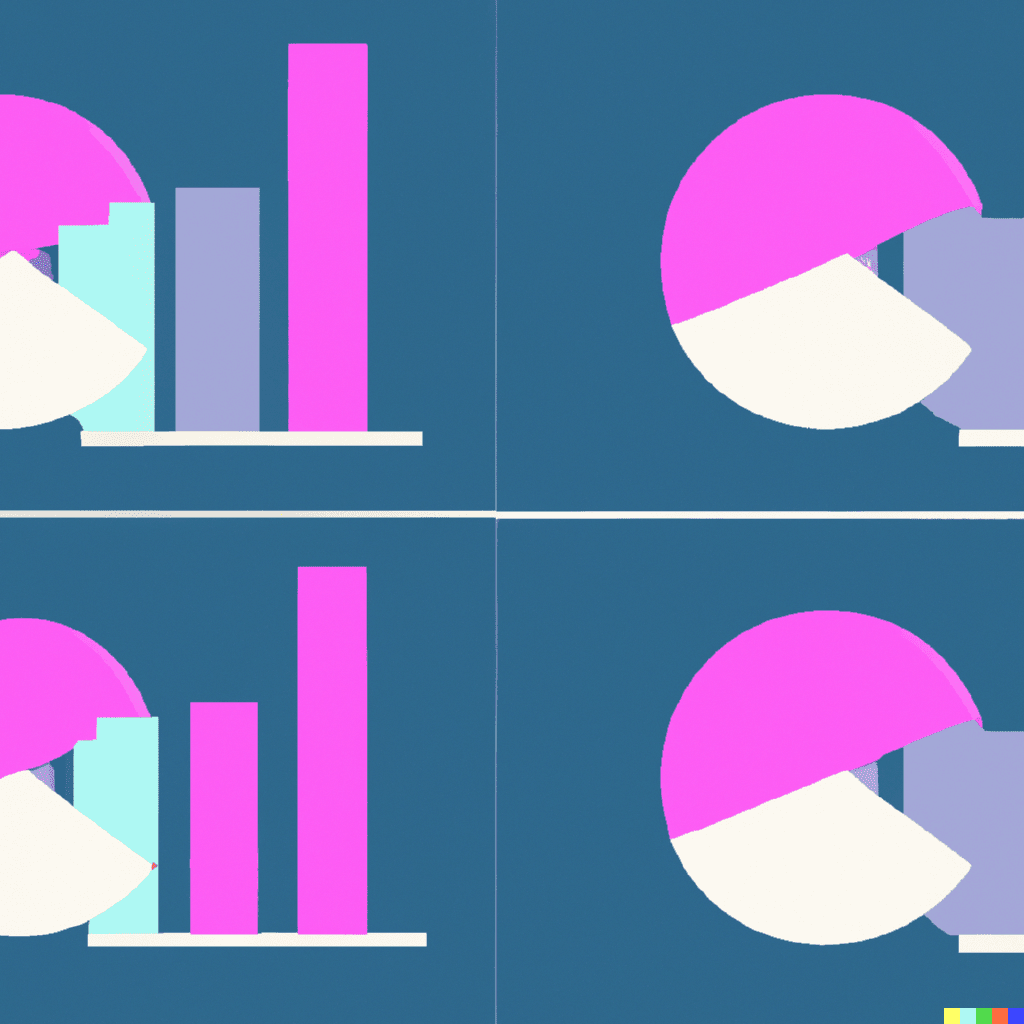 Abstract illustration featuring colorful pie charts and bar graphs representing Google Analytics data for restaurant website improvement.