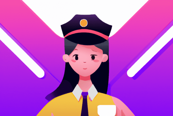 Abstract illustration showing a female police officer using a smartphone, symbolizing the role of emerging technologies in Jamaican law enforcement