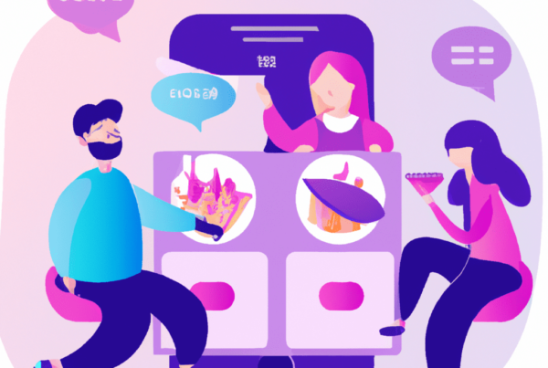 Abstract illustration of a group of people dining around a table in a restaurant, symbolizing leadership and innovation in the culinary industry.