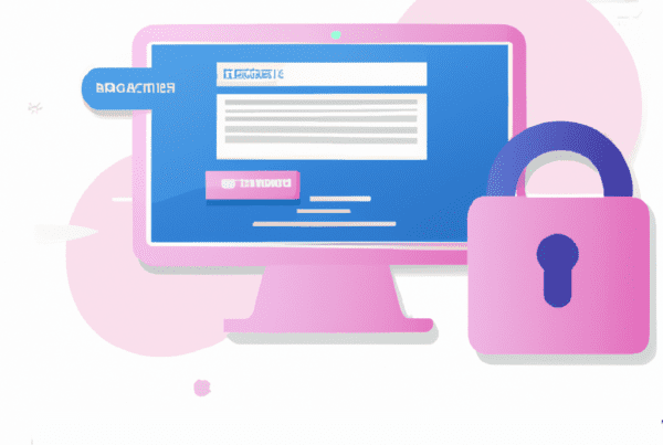 Abstract illustration of a computer with a padlock beside it, symbolizing Google Workspace security measures